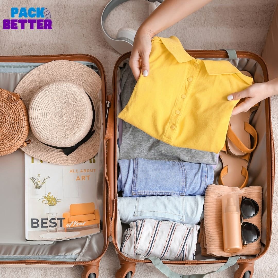 a luggage with full of clothes and travel essentials