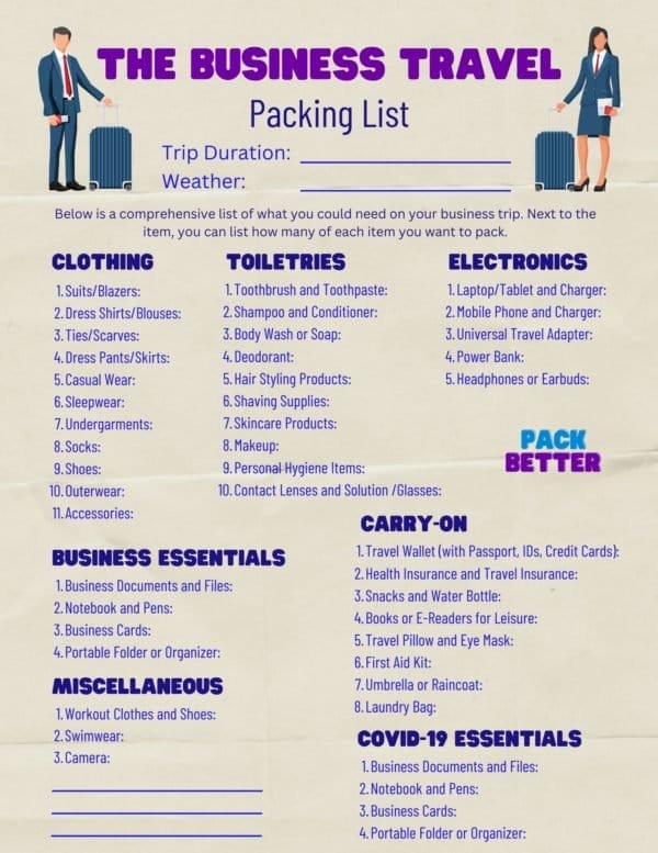 Business Travel Packing List