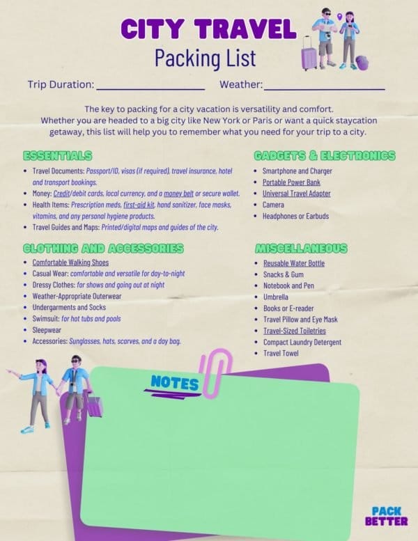 City Travel Packing List