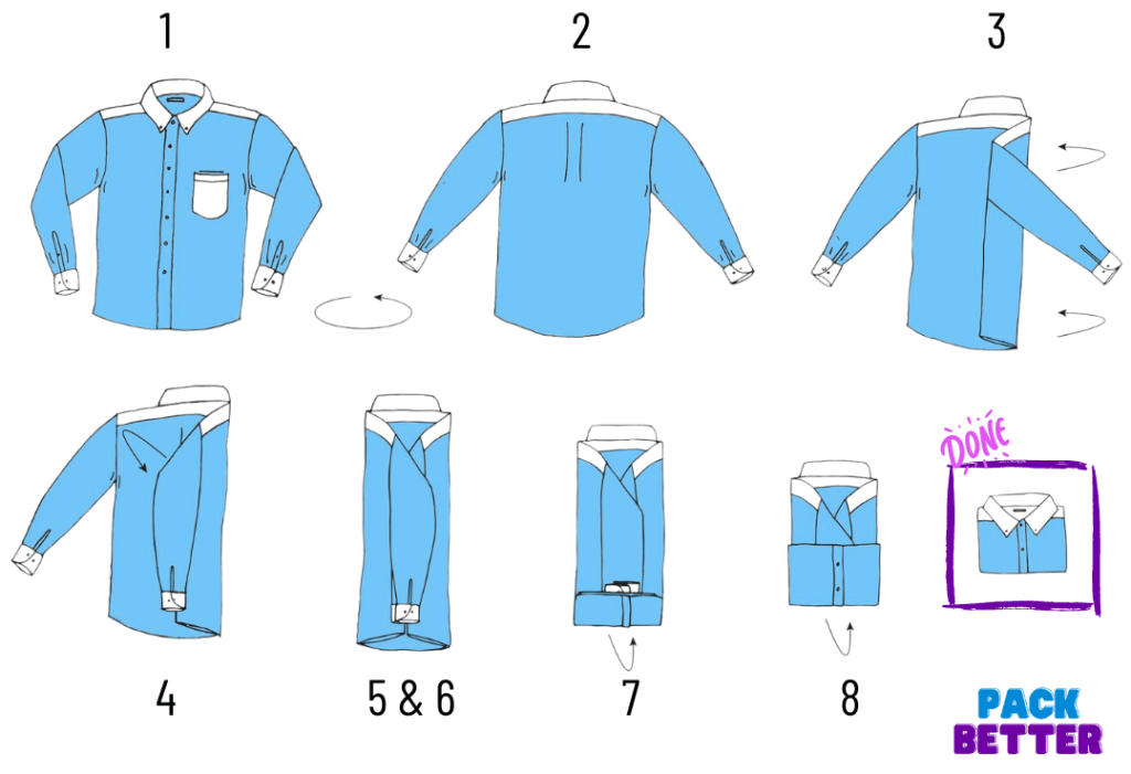 demonstration of folding mens dress shirt