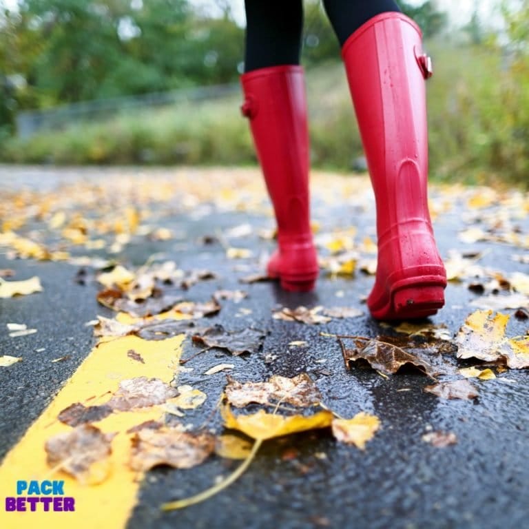 street with person's red rain boots