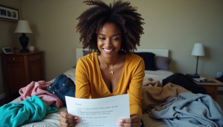 woman looking at packing list