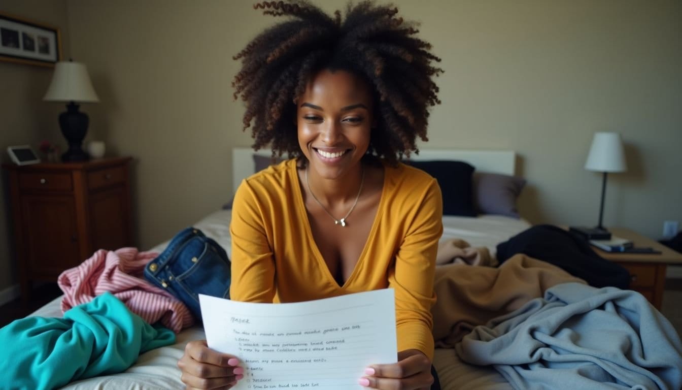 woman looking at packing list